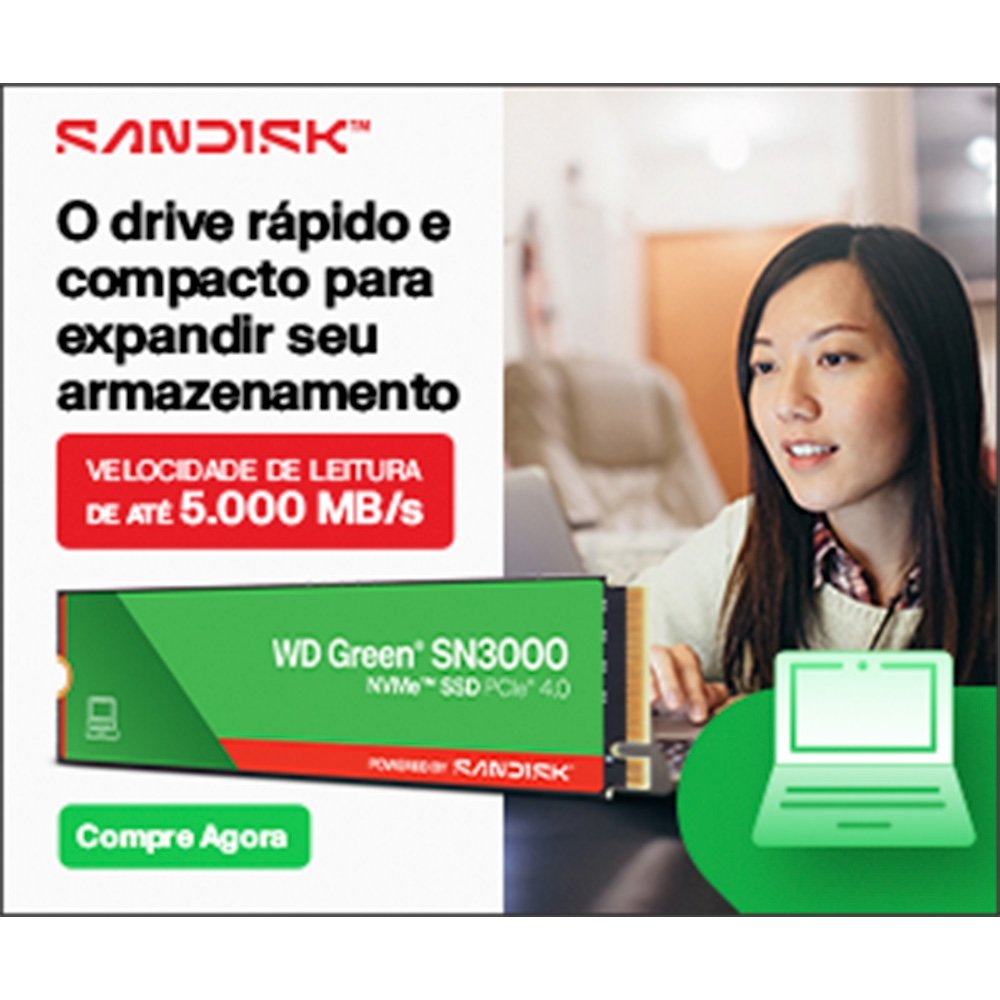 SSD Sandisk SN3000, 500 GB, M.2 2280, PCIe, NVMe, Leitura 5000 MB/s, Gravação 4100 MB/s - WDS500G4G0E