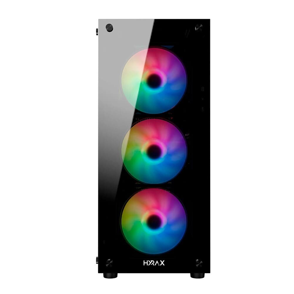 Gabinete Gamer Hyrax HGB210, Mid Tower, ATX, Lateral e Frontal em Vidro Temperado, 6x Fans ARGB, Preto - HGB210B-ARGB Gabinete Gamer Hyrax HGB210, Mid Tower, ATX, Lateral e Frontal em Vidro Temperado, 6x Fans ARGB, Preto - HGB210B-ARGB