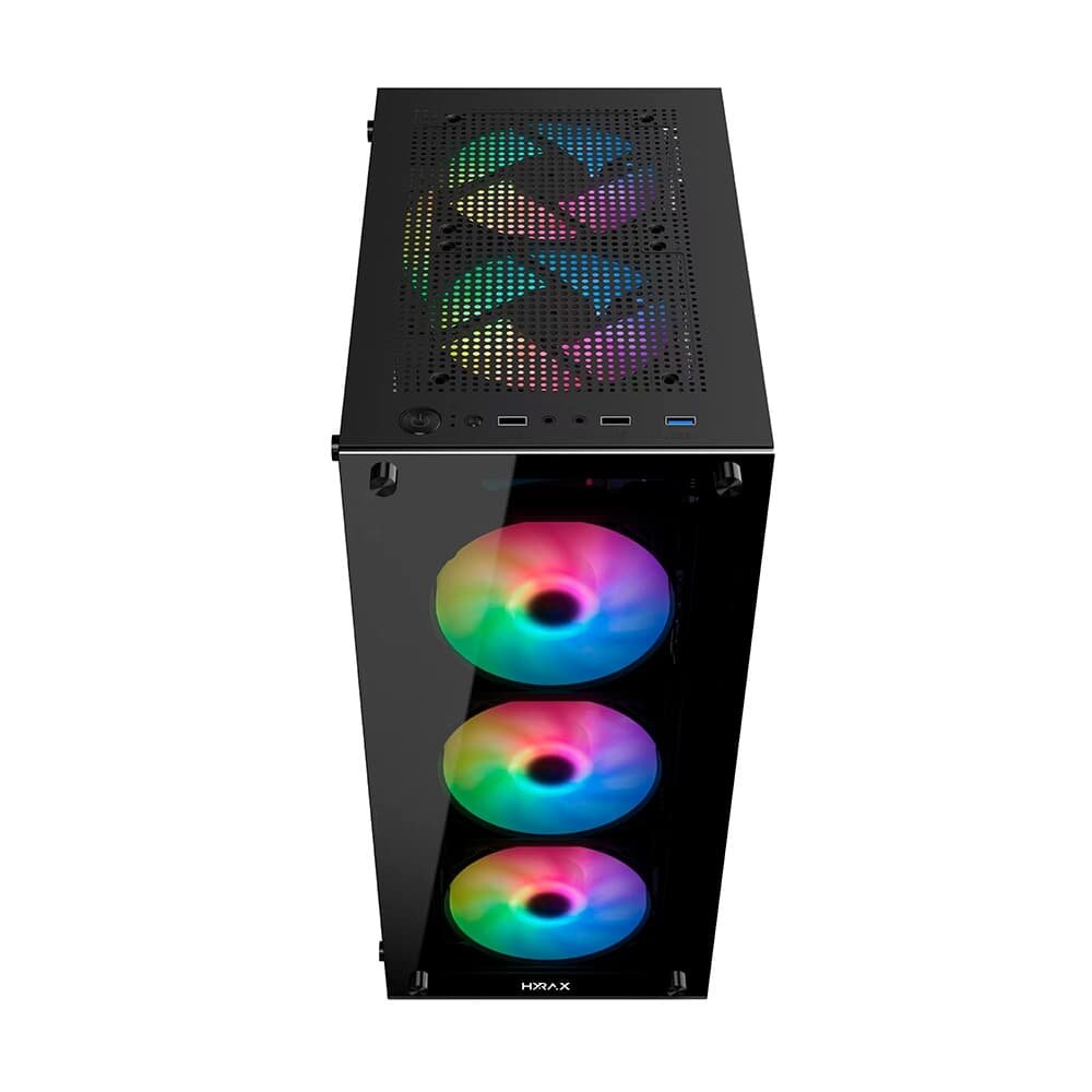Gabinete Gamer Hyrax HGB210, Mid Tower, ATX, Lateral e Frontal em Vidro Temperado, 6x Fans ARGB, Preto - HGB210B-ARGB Gabinete Gamer Hyrax HGB210, Mid Tower, ATX, Lateral e Frontal em Vidro Temperado, 6x Fans ARGB, Preto - HGB210B-ARGB