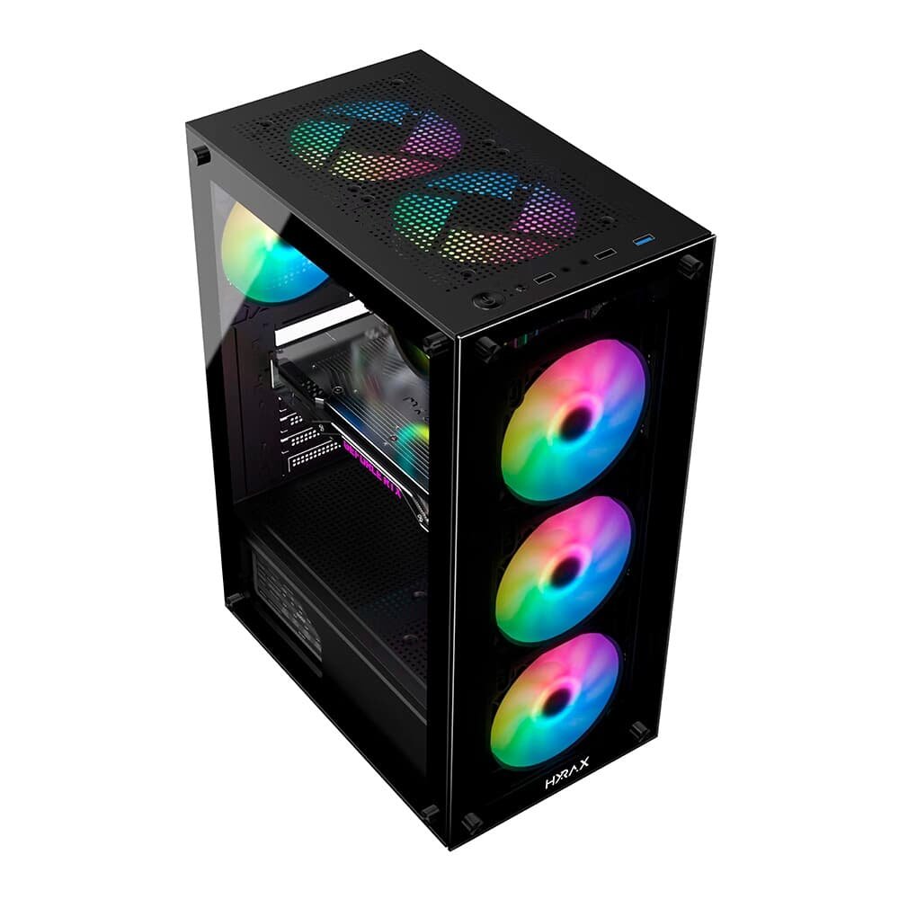 Gabinete Gamer Hyrax HGB210, Mid Tower, ATX, Lateral e Frontal em Vidro Temperado, 6x Fans ARGB, Preto - HGB210B-ARGB Gabinete Gamer Hyrax HGB210, Mid Tower, ATX, Lateral e Frontal em Vidro Temperado, 6x Fans ARGB, Preto - HGB210B-ARGB