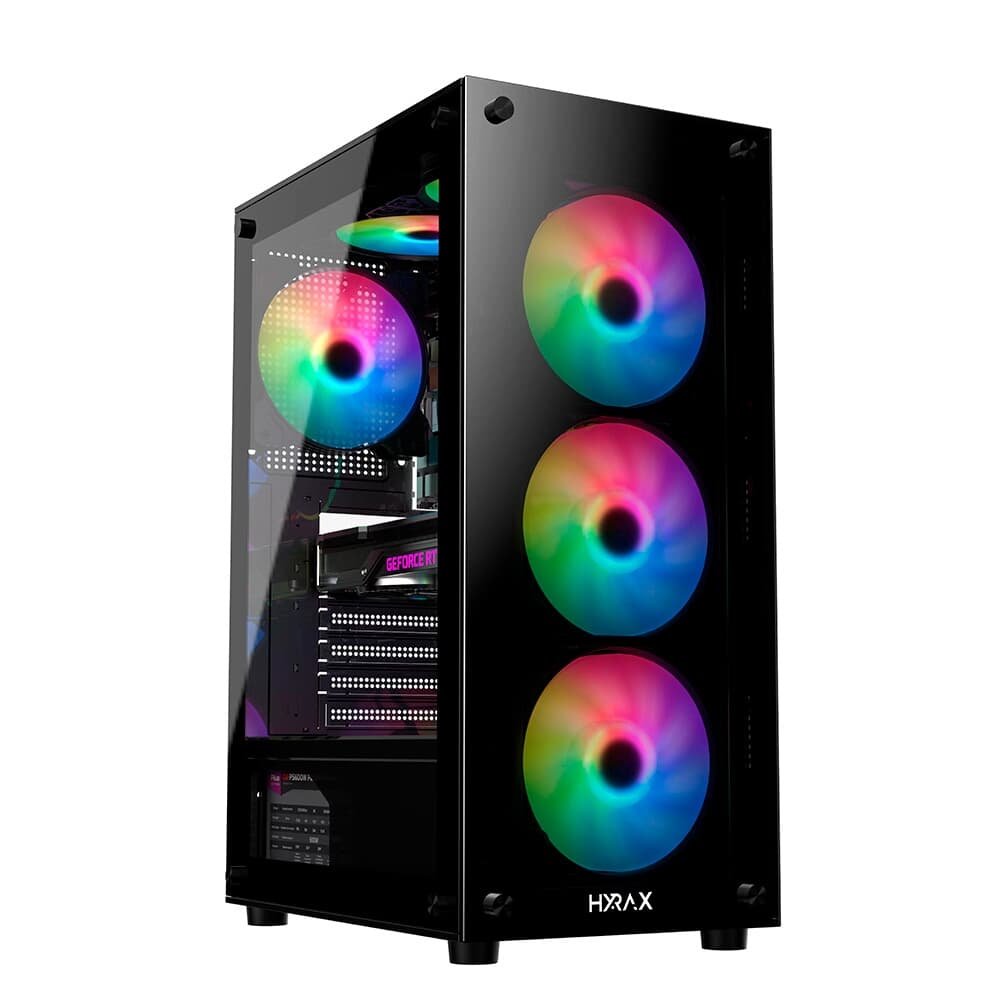 Gabinete Gamer Hyrax HGB210, Mid Tower, ATX, Lateral e Frontal em Vidro Temperado, 6x Fans ARGB, Preto - HGB210B-ARGB Gabinete Gamer Hyrax HGB210, Mid Tower, ATX, Lateral e Frontal em Vidro Temperado, 6x Fans ARGB, Preto - HGB210B-ARGB