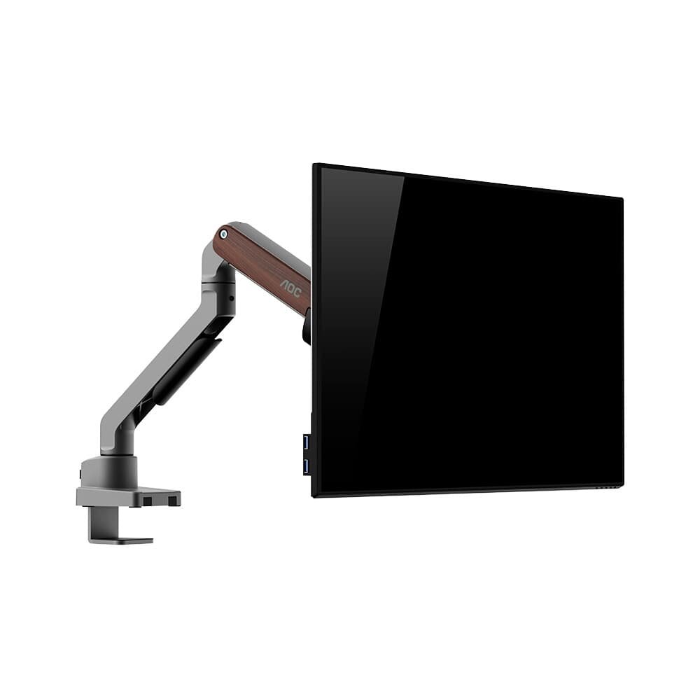 Suporte de Mesa para Monitor de 17" a 32" AOC AM200, Ajustes com Mola Mecânica, Cinza e Madeira - AM200H3
