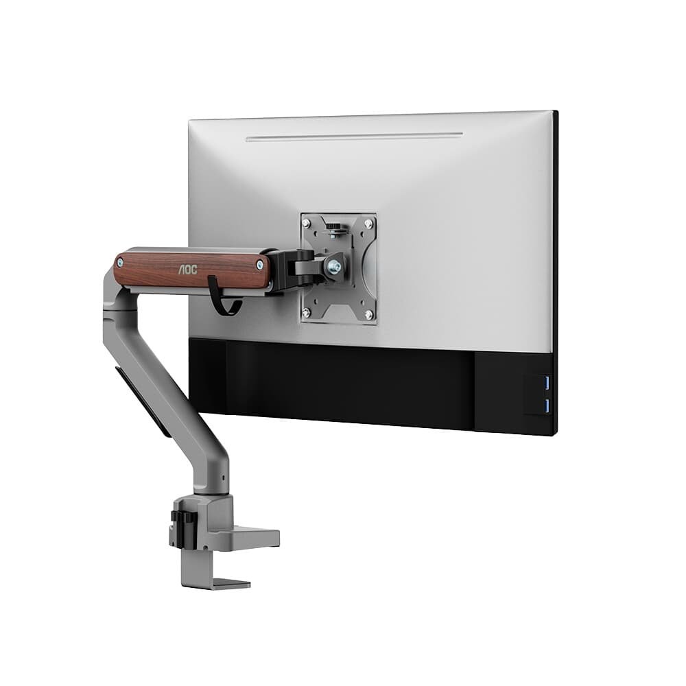 Suporte de Mesa para Monitor de 17" a 32" AOC AM200, Ajustes com Mola Mecânica, Cinza e Madeira - AM200H3