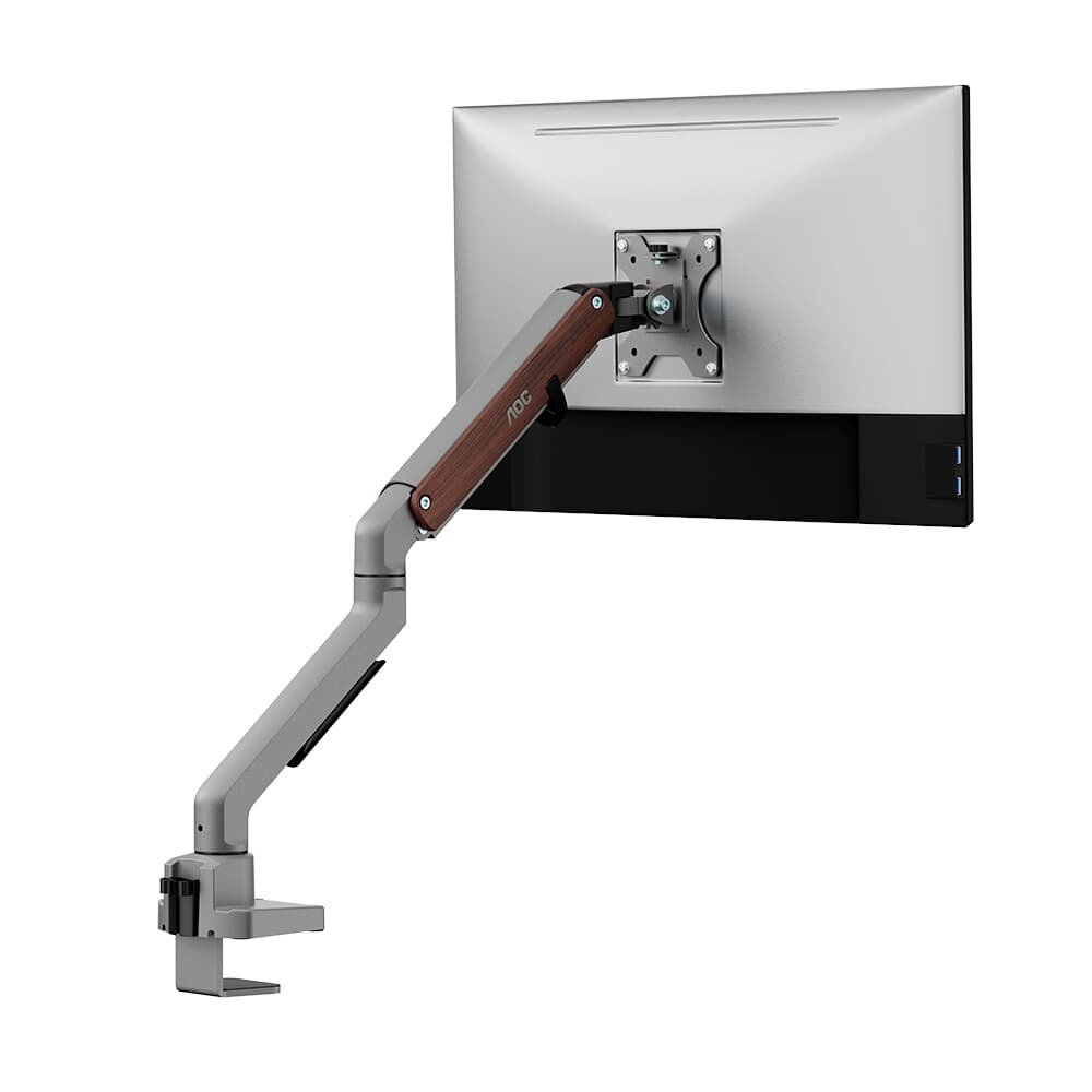 Suporte de Mesa para Monitor de 17" a 32" AOC AM200, Ajustes com Mola Mecânica, Cinza e Madeira - AM200H3
