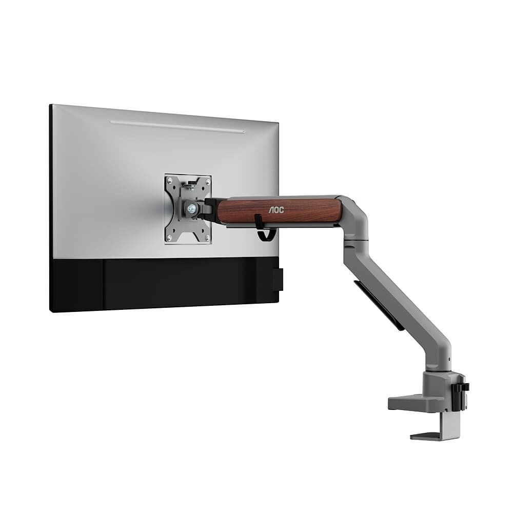 Suporte de Mesa para Monitor de 17" a 32" AOC AM200, Ajustes com Mola Mecânica, Cinza e Madeira - AM200H3