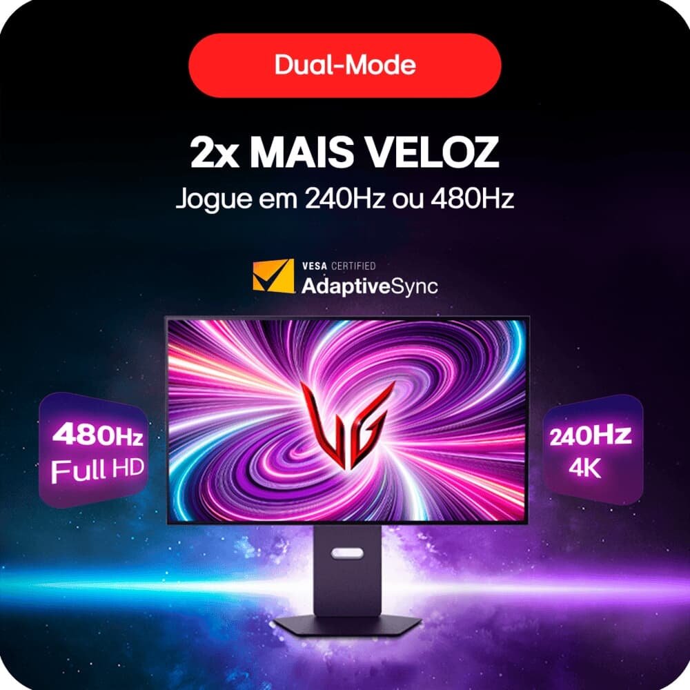 Monitor Gamer LG UltraGear OLED 32", 4K, 480Hz, 0.03ms, FreeSync Premium Pro, G-Sync, HDR400, Som Integrado - 32GS95UV