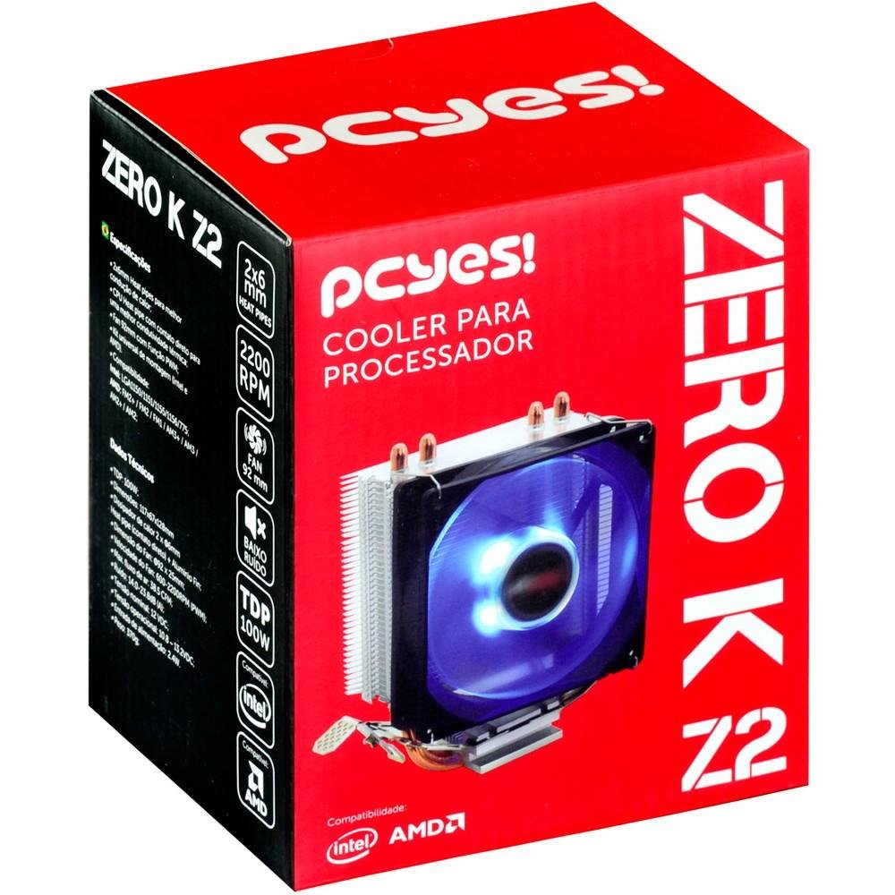 Cooler PcYes para Processador Zero K Z2 92mm, Led Azul - ACZK292LDA Cooler PcYes para Processador Zero K Z2 92mm, Led Azul - ACZK292LDA