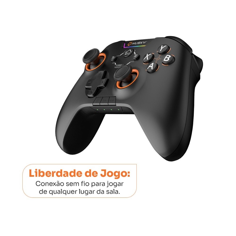 Controle Husky Hunter, Sem Fio, Compativel com PC/Android/iOS, 24 Botões Programáveis, RGB, Preto - HJK002PT Controle Husky Hunter, Sem Fio, Compativel com PC/Android/iOS, 24 Botões Programáveis, RGB, Preto - HJK002PT