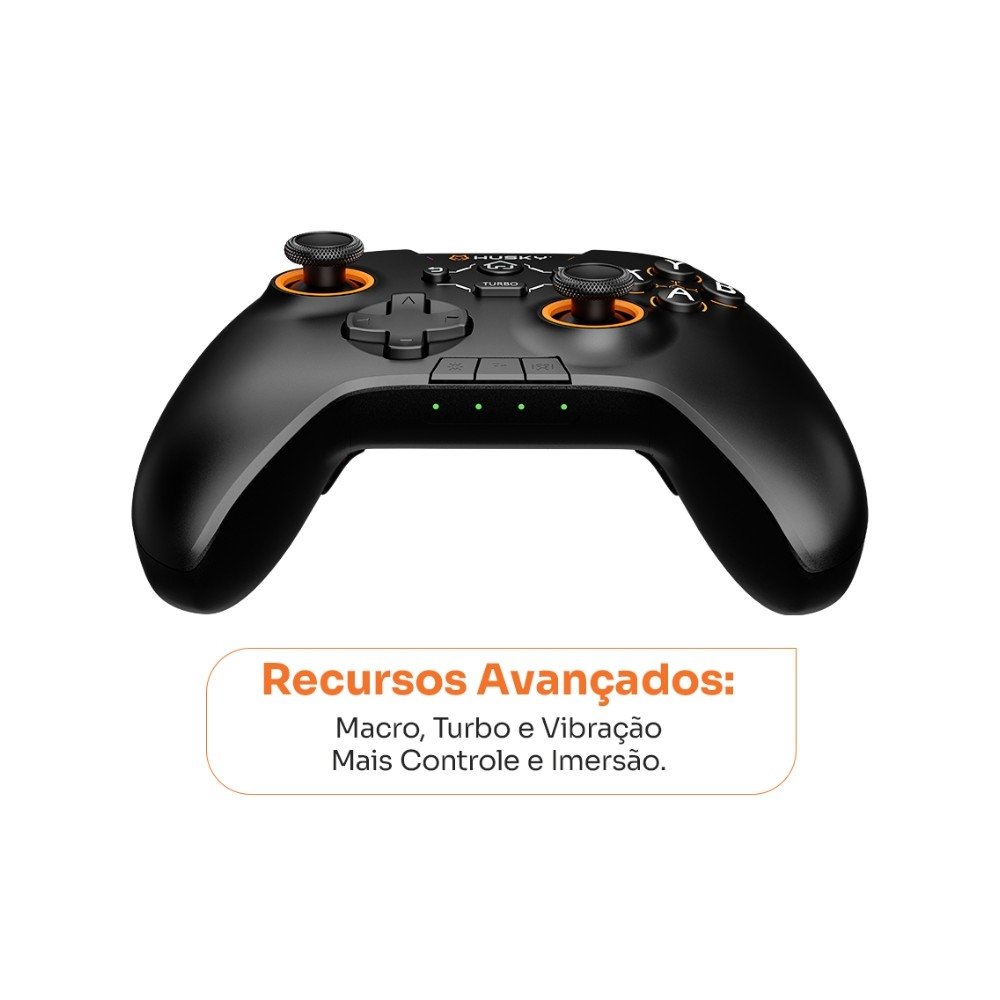 Controle Husky Hunter, Sem Fio, Compativel com PC/Android/iOS, 24 Botões Programáveis, RGB, Preto - HJK002PT Controle Husky Hunter, Sem Fio, Compativel com PC/Android/iOS, 24 Botões Programáveis, RGB, Preto - HJK002PT
