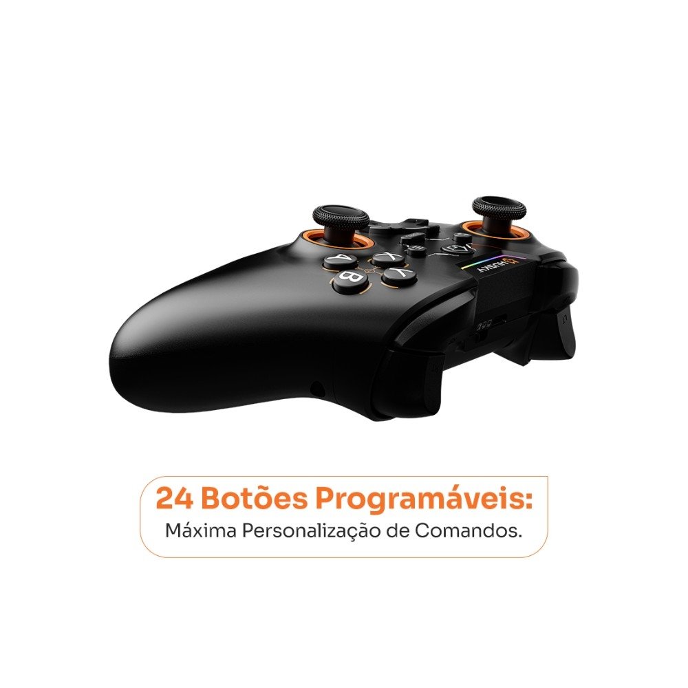 Controle Husky Hunter, Sem Fio, Compativel com PC/Android/iOS, 24 Botões Programáveis, RGB, Preto - HJK002PT Controle Husky Hunter, Sem Fio, Compativel com PC/Android/iOS, 24 Botões Programáveis, RGB, Preto - HJK002PT