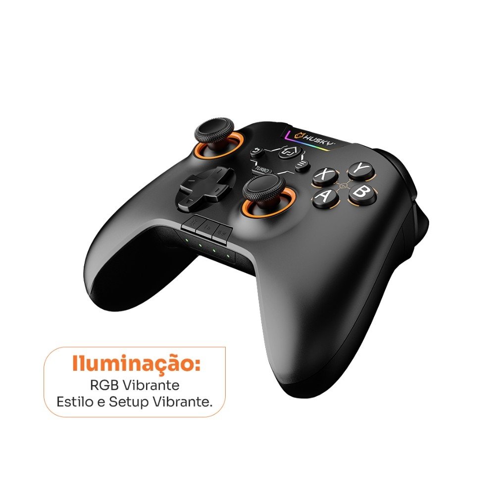 Controle Husky Hunter, Sem Fio, Compativel com PC/Android/iOS, 24 Botões Programáveis, RGB, Preto - HJK002PT Controle Husky Hunter, Sem Fio, Compativel com PC/Android/iOS, 24 Botões Programáveis, RGB, Preto - HJK002PT