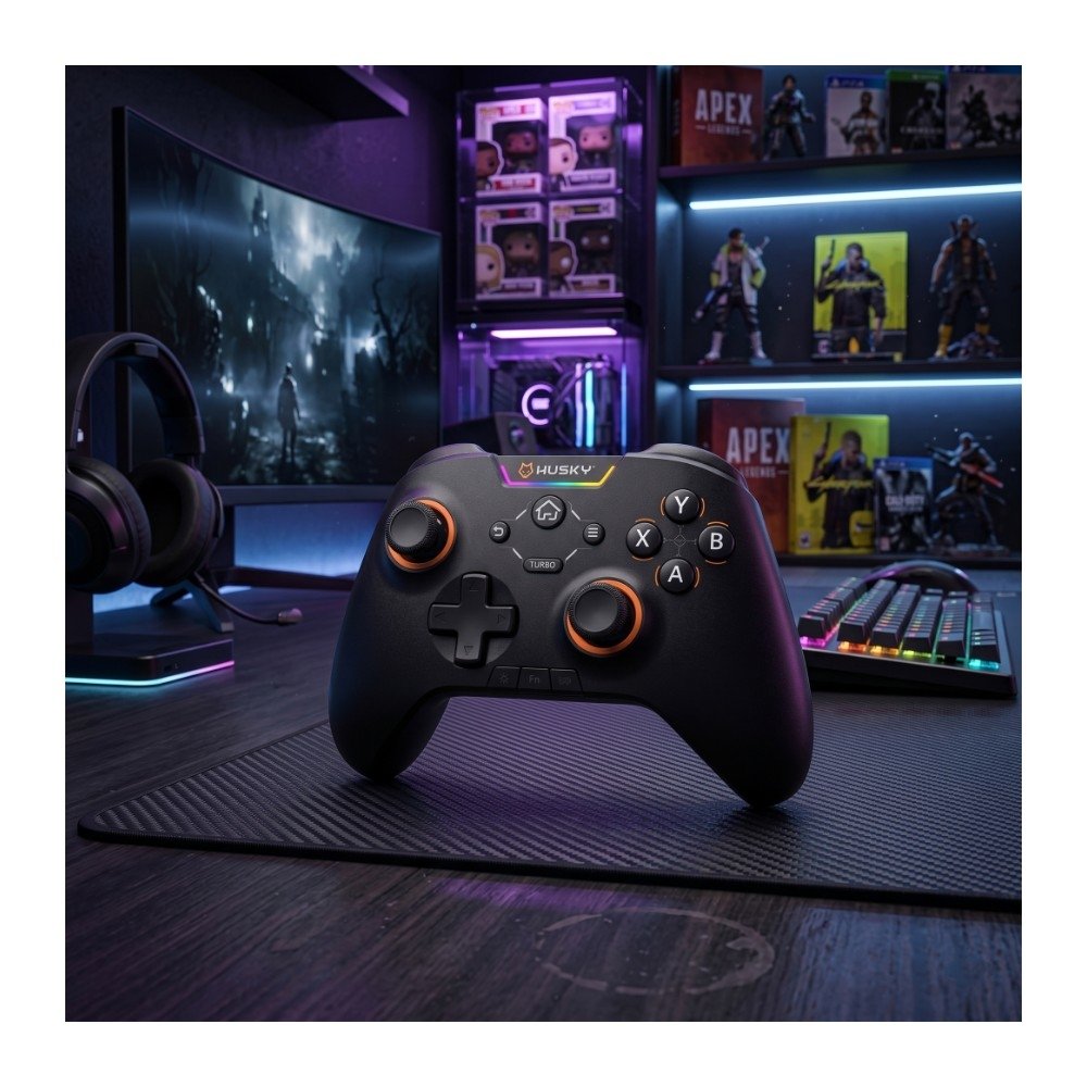 Controle Husky Hunter, Sem Fio, Compativel com PC/Android/iOS, 24 Botões Programáveis, RGB, Preto - HJK002PT Controle Husky Hunter, Sem Fio, Compativel com PC/Android/iOS, 24 Botões Programáveis, RGB, Preto - HJK002PT