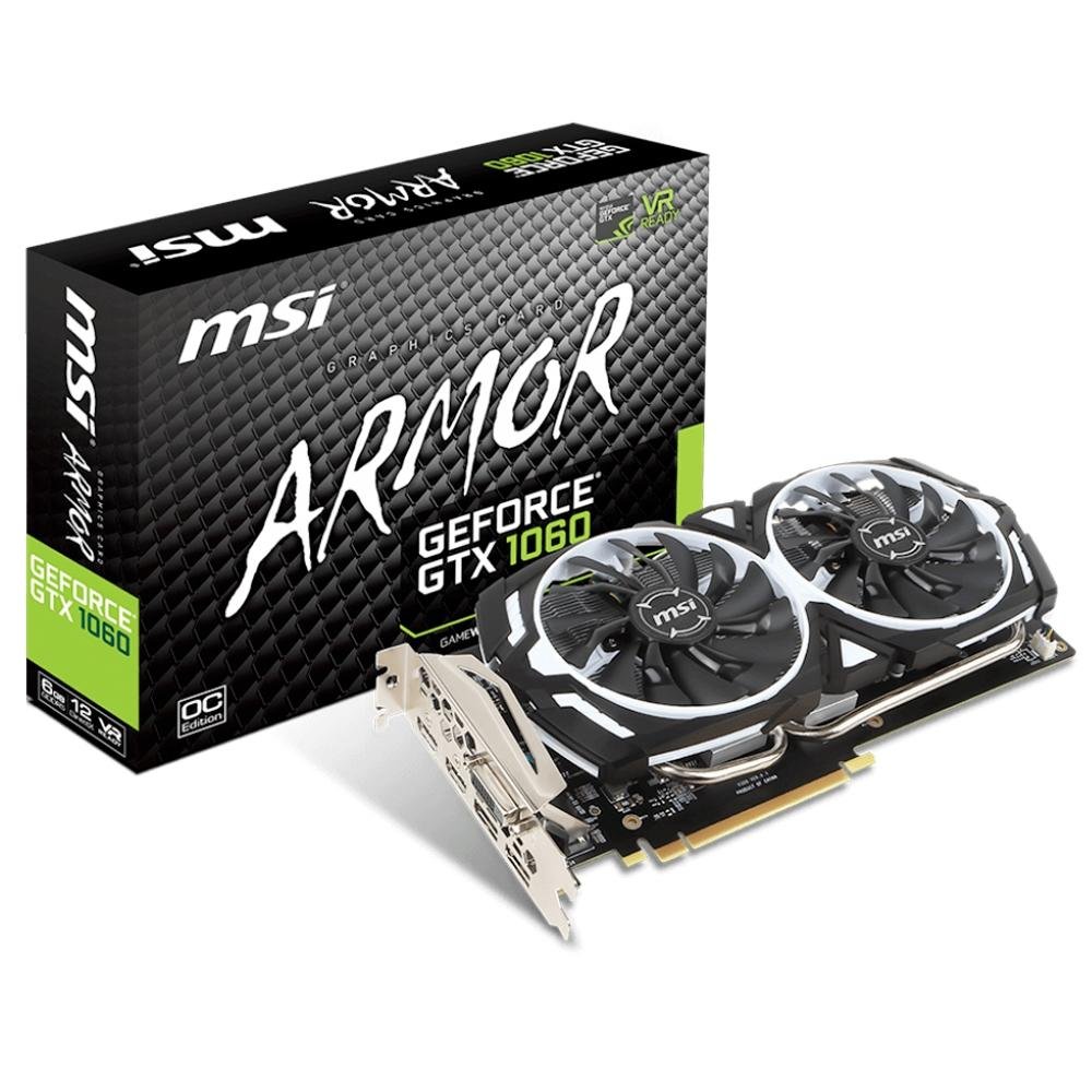 Placa de Vídeo VGA NVIDIA MSI GEFORCE GTX 1060 Armor OC 6GB DDR5 192Bits GTX 1060 ARMOR 6G OCV1 Placa de Vídeo VGA NVIDIA MSI GEFORCE GTX 1060 Armor OC 6GB DDR5 192Bits GTX 1060 ARMOR 6G OCV1