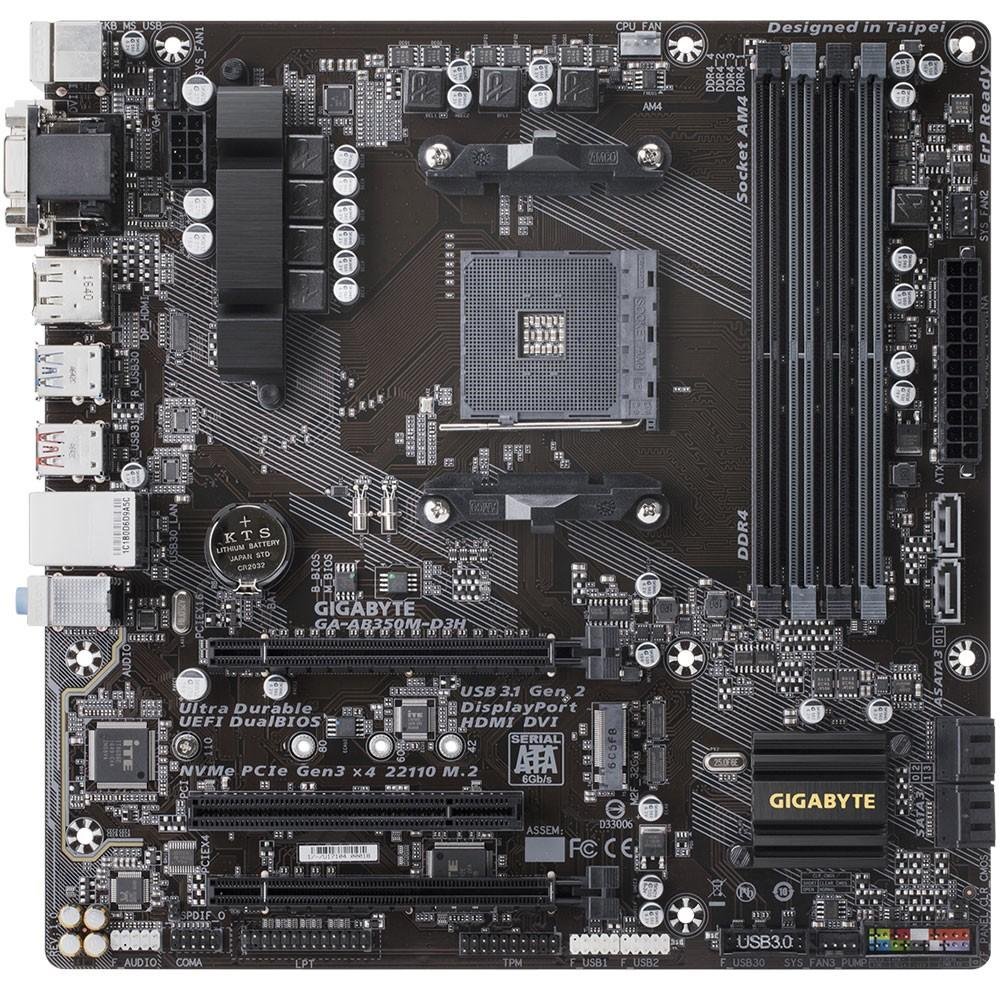 Placa-Mãe Gigabyte GA-AB350M-D3H, AMD AM4, mATX, DDR4 Placa-Mãe Gigabyte GA-AB350M-D3H, AMD AM4, mATX, DDR4