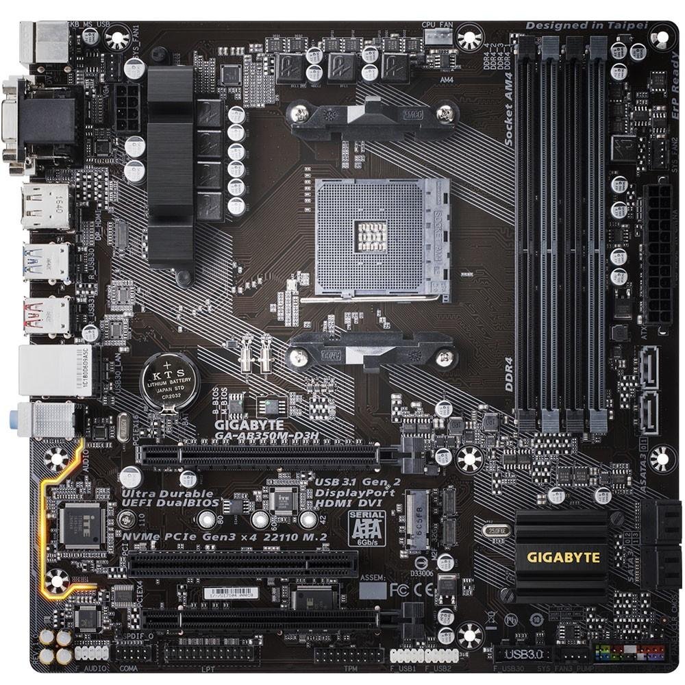 Placa-Mãe Gigabyte GA-AB350M-D3H, AMD AM4, mATX, DDR4 Placa-Mãe Gigabyte GA-AB350M-D3H, AMD AM4, mATX, DDR4