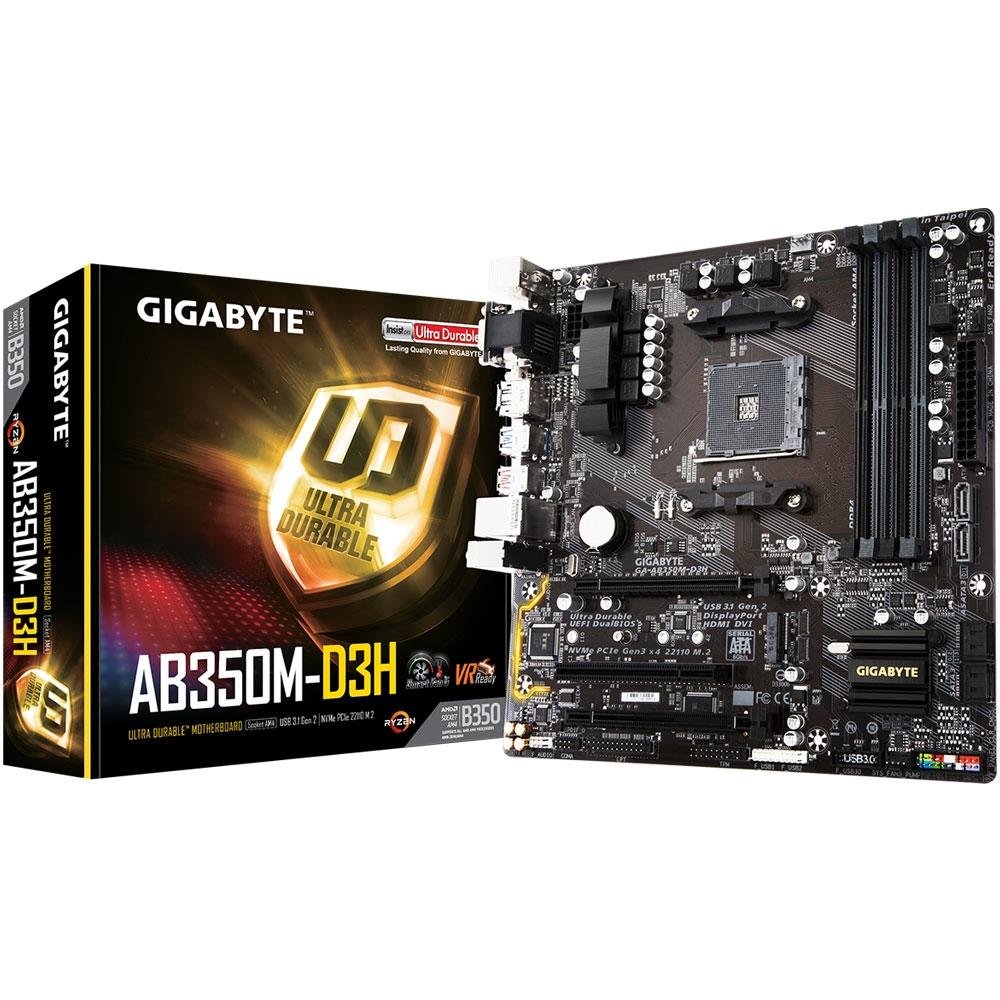 Placa-Mãe Gigabyte GA-AB350M-D3H, AMD AM4, mATX, DDR4 Placa-Mãe Gigabyte GA-AB350M-D3H, AMD AM4, mATX, DDR4
