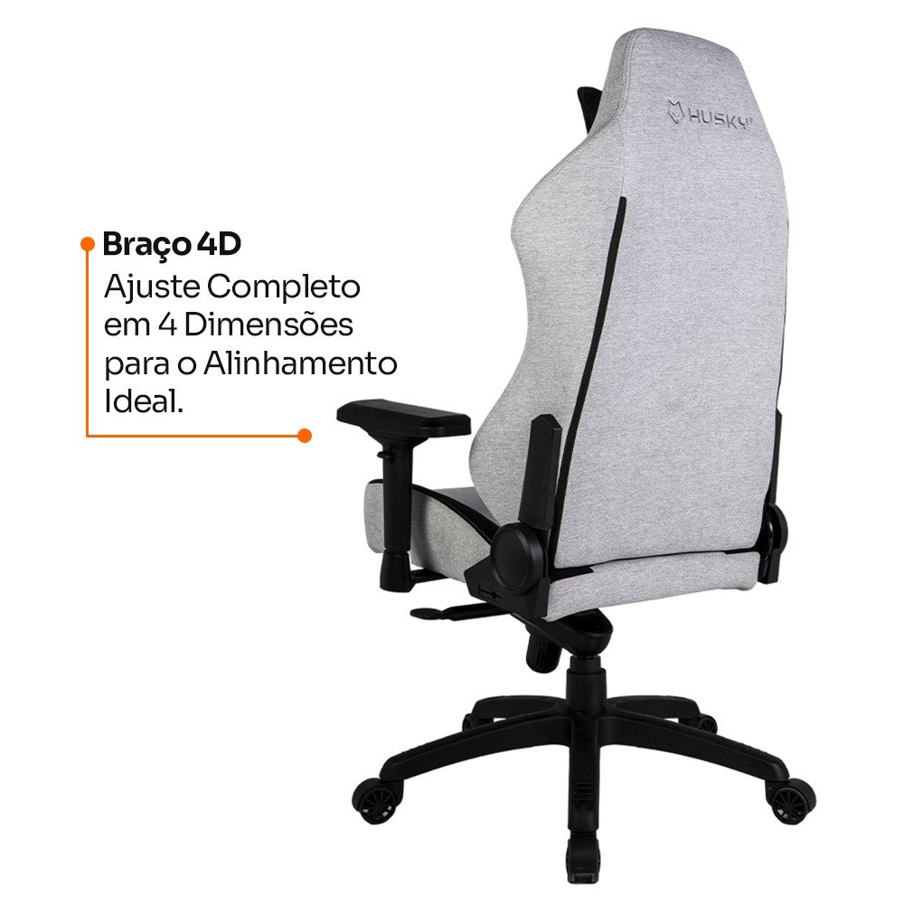 Cadeira Gamer Husky Saucer, Até 150Kg, Braço 4D, Almofadas de Apoio, Massageador de Lombar, Reclinável 135º, Tecido, Cinza - HCG800CZT - view 8