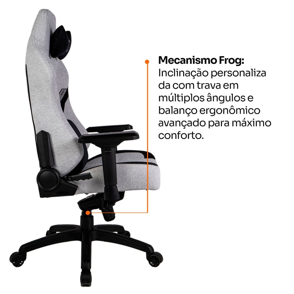 Cadeira Gamer Husky Saucer, Até 150Kg, Braço 4D, Almofadas de Apoio, Massageador de Lombar, Reclinável 135º, Tecido, Cinza - HCG800CZT - view 5
