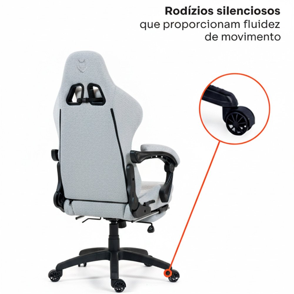 Cadeira Gamer Husky Tempest 700, Até 145kg, Almofadas, Reclinável 150º, Tecido, Descanso para Pés, Cinza - HCG700CZT - view 5