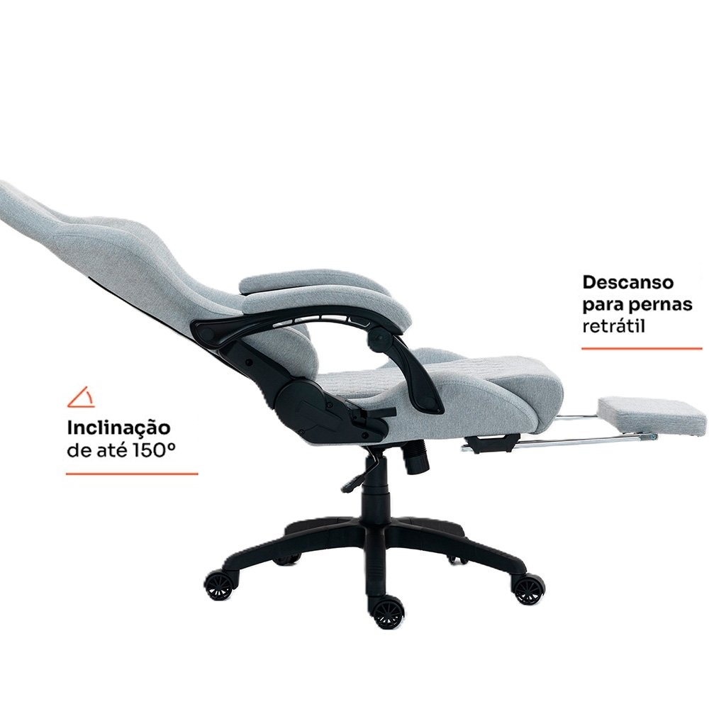 Cadeira Gamer Husky Tempest 700, Até 145kg, Almofadas, Reclinável 150º, Tecido, Descanso para Pés, Cinza - HCG700CZT - view 8