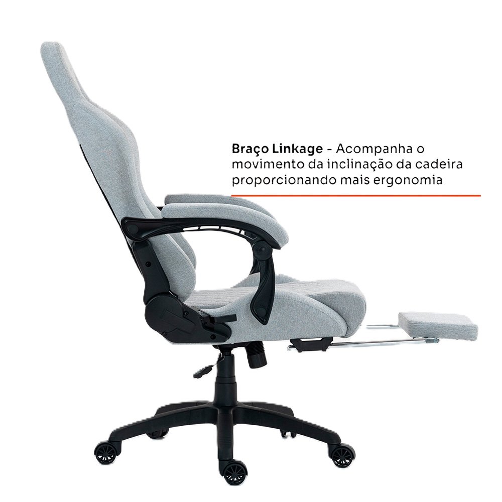 Cadeira Gamer Husky Tempest 700, Até 145kg, Almofadas, Reclinável 150º, Tecido, Descanso para Pés, Cinza - HCG700CZT - view 10