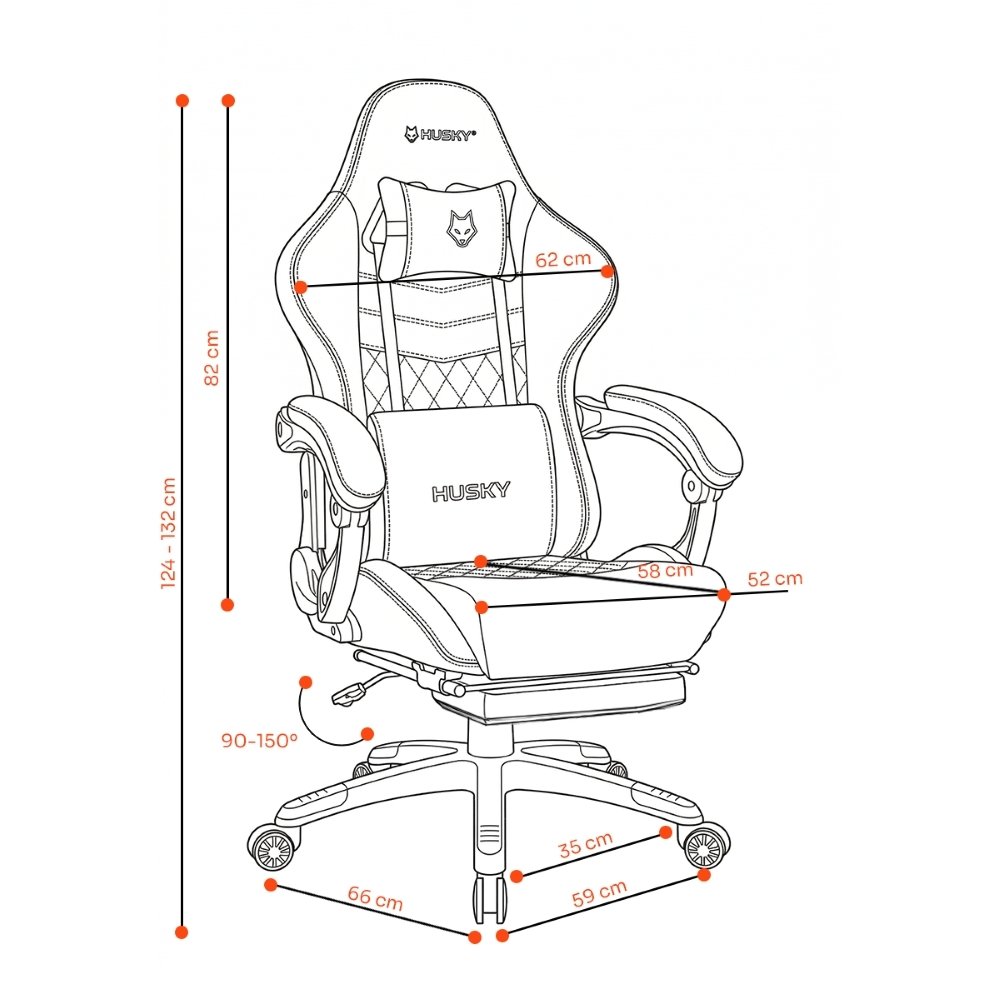 Cadeira Gamer Husky Tempest 700, Até 145kg, Almofadas, Reclinável 150º, Tecido, Descanso para Pés, Cinza - HCG700CZT - view 12