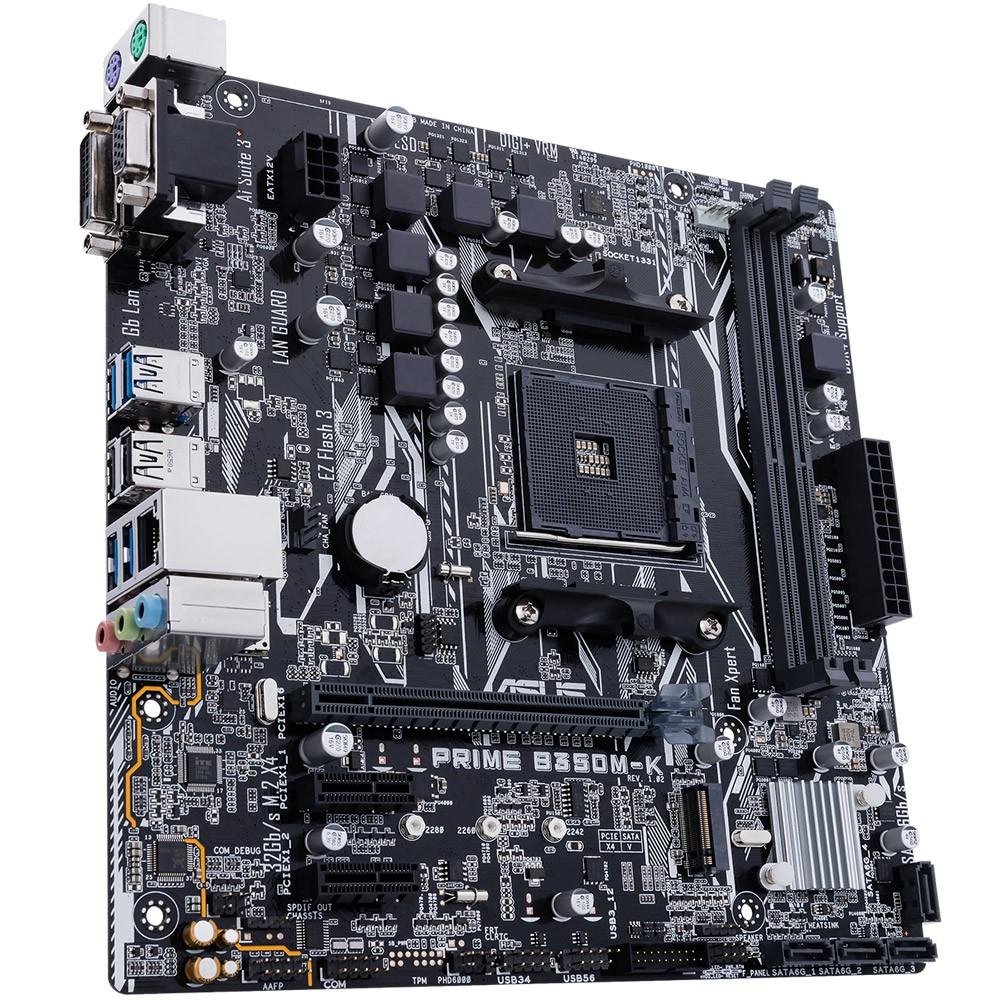 Placa-Mãe Asus Prime B350M-K, AMD AM4, mATX, DDR4 Placa-Mãe Asus Prime B350M-K, AMD AM4, mATX, DDR4
