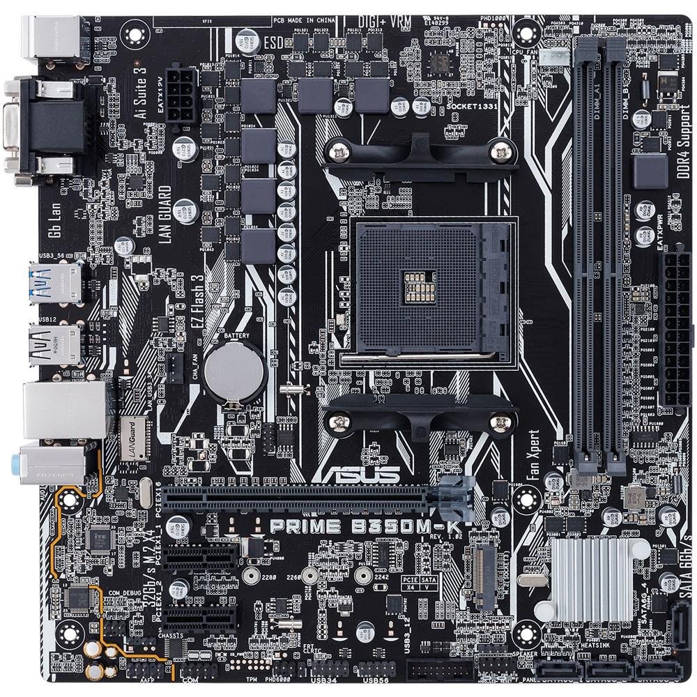 Placa-Mãe Asus Prime B350M-K, AMD AM4, mATX, DDR4 Placa-Mãe Asus Prime B350M-K, AMD AM4, mATX, DDR4
