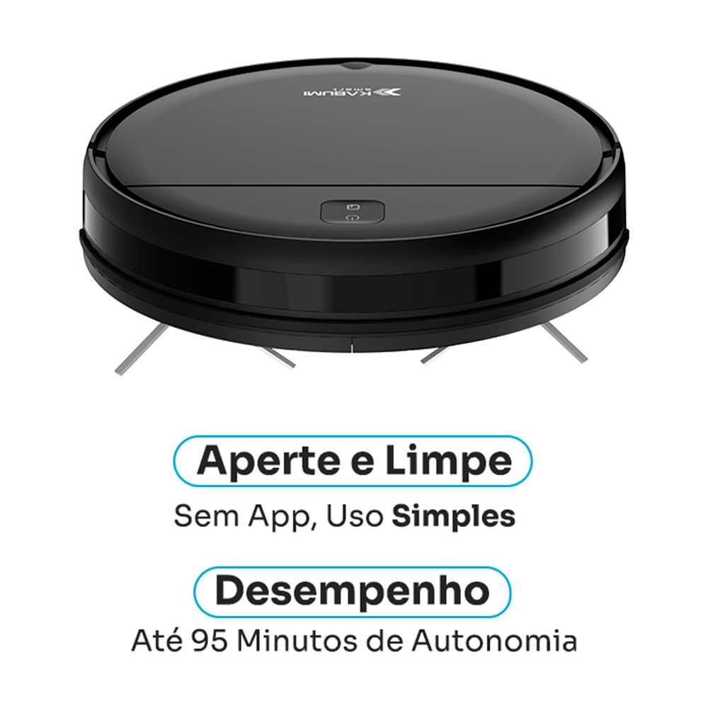 Robô Aspirador de Pó KABUM! smart K100 - Limpeza Autônoma Sem App, Design Slim, Até 90min, Sensor Antiqueda/Anticolisão, Bivolt - KSAR100PT