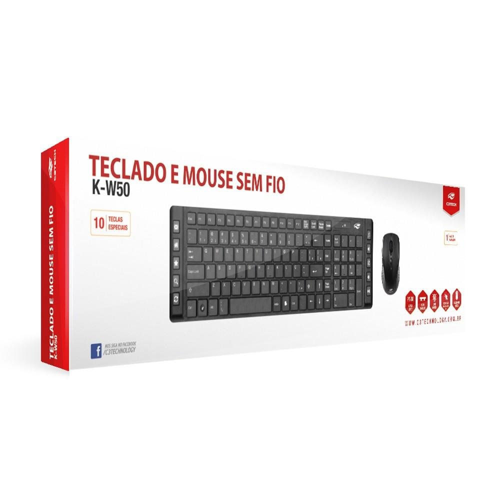 Kit Teclado e Mouse sem Fio Preto, C3TECH K-W70BK - Imagem 3