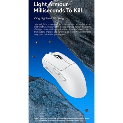 Mouse Gamer sem Fio Attack Shark X1, Ultraleve, com Base de Carregamento Magnético RGB, Tri-Mode, 40.000 DPI, Sensor Óptico PAW3395 PRO, 6 Botões - Branco