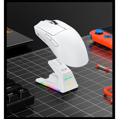 Mouse Gamer sem Fio Attack Shark X1, Ultraleve, com Base de Carregamento Magnético RGB, Tri-Mode, 40.000 DPI, Sensor Óptico PAW3395 PRO, 6 Botões - Branco