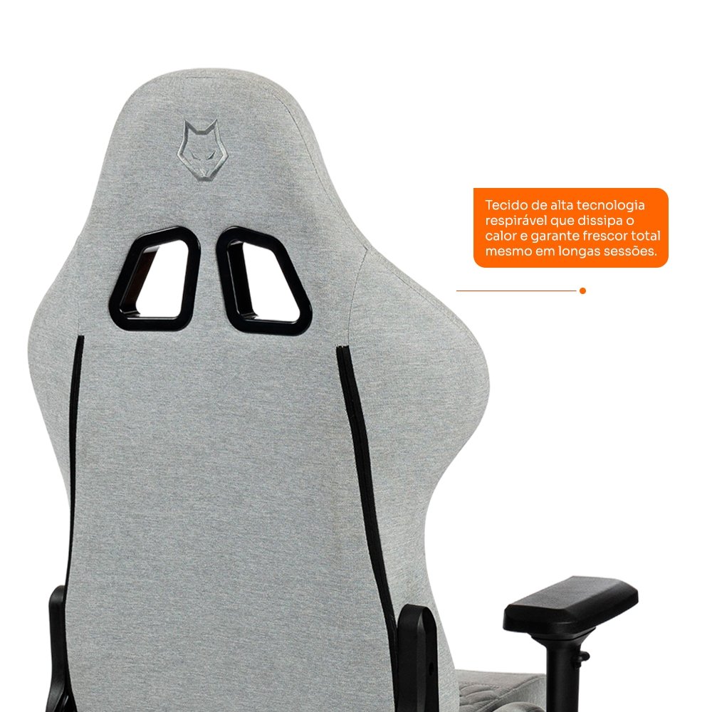 Cadeira Gamer Husky Tempest 4D, Até 145kg, Braços 4D, Almofadas, Reclinável 150º, Tecido, Descanso para Pés, Cinza Tecido - HCG700CZT4D - view 9