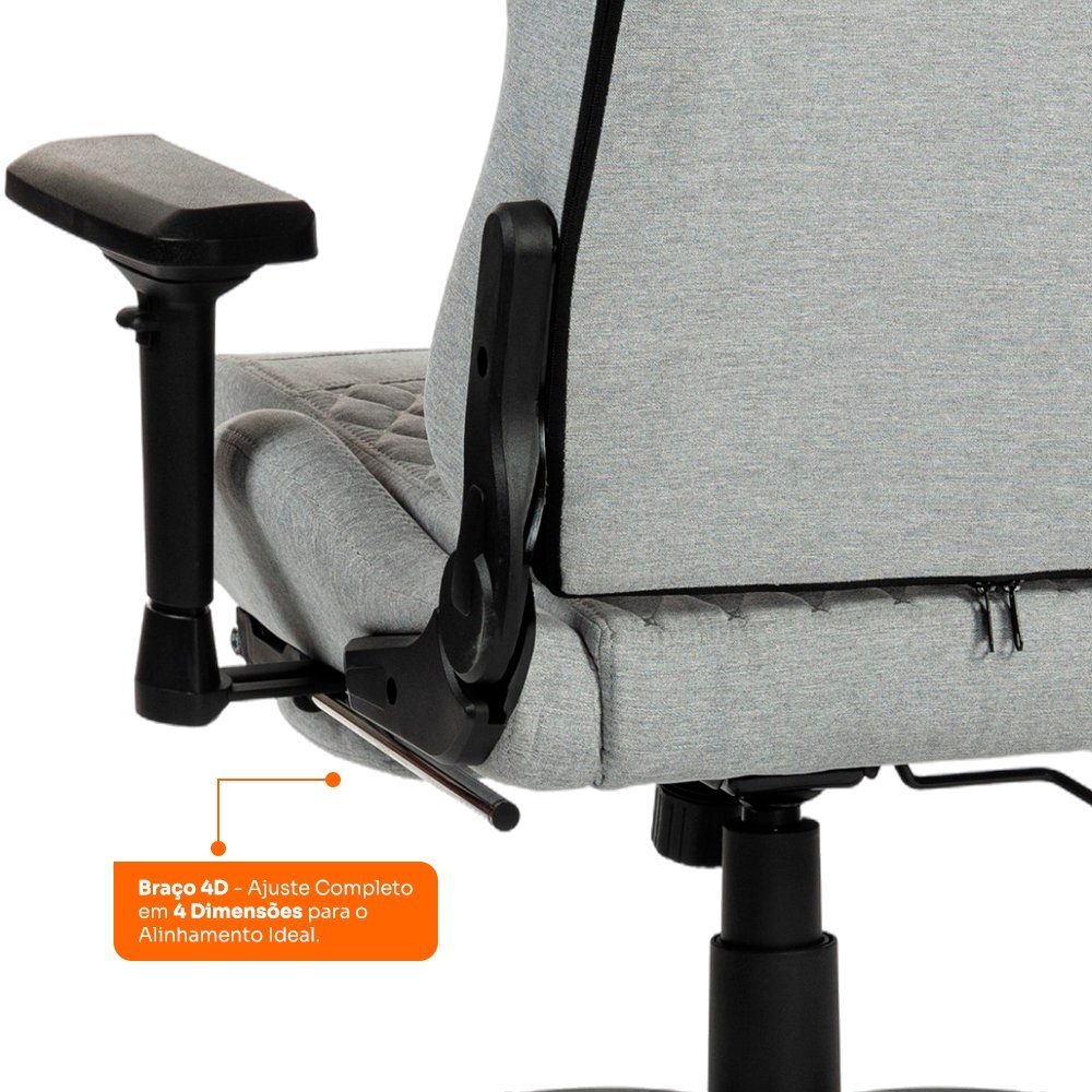 Cadeira Gamer Husky Tempest 4D, Até 145kg, Braços 4D, Almofadas, Reclinável 150º, Tecido, Descanso para Pés, Cinza Tecido - HCG700CZT4D - view 11