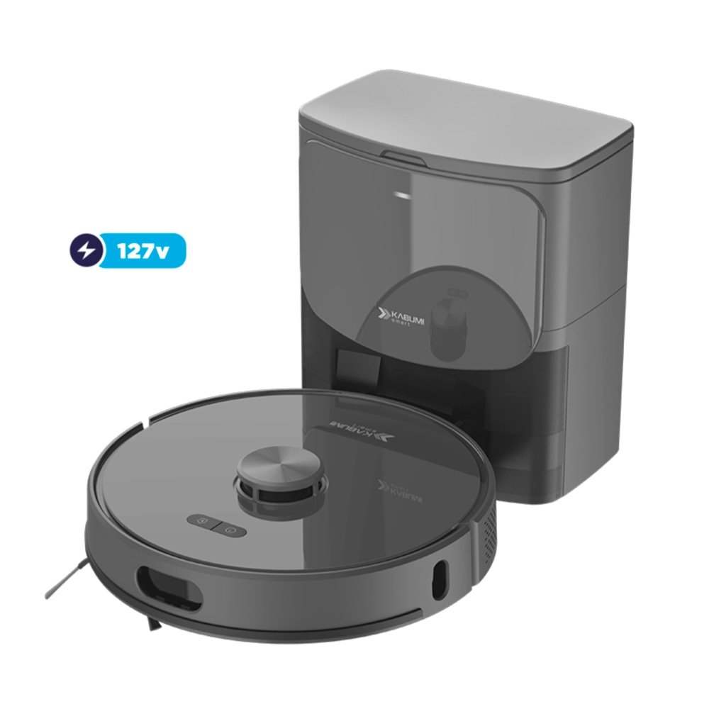 Robô Aspirador de Pó e Passa Pano KABUM! smart K1100, Mapeia, MOP rotativo, Autolimpante, 10000PA, APP, 127V, Cor Inox/Cinza  - KSAR110010CZ