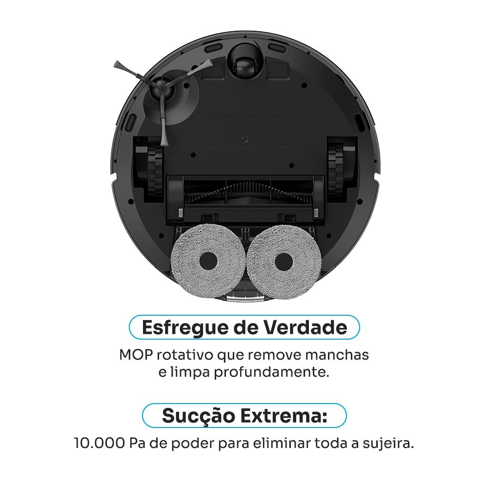 Robô Aspirador de Pó e Passa Pano KABUM! smart K1100, Mapeia, MOP rotativo, Autolimpante, 10000PA, APP, 127V, Cor Inox/Cinza  - KSAR110010CZ