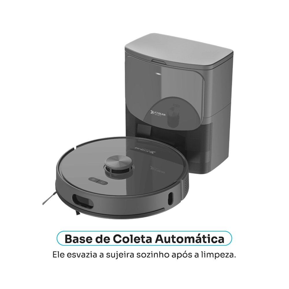 Robô Aspirador de Pó e Passa Pano KABUM! smart K1100, Mapeia, MOP rotativo, Autolimpante, 10000PA, APP, 127V, Cor Inox/Cinza  - KSAR110010CZ