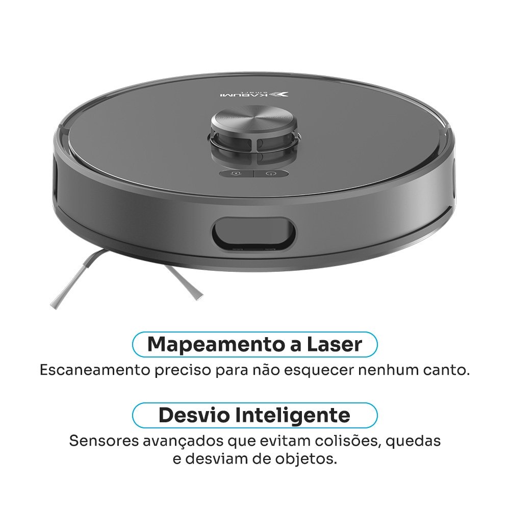 Robô Aspirador de Pó e Passa Pano KABUM! smart K1100, Mapeia, MOP rotativo, Autolimpante, 10000PA, APP, 127V, Cor Inox/Cinza  - KSAR110010CZ