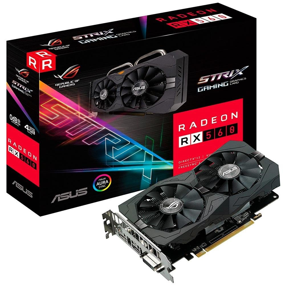 Placa de Vídeo VGA AMD ASUS RADEON RX 560 4GB ROG STRIX Gaming DDR5 128Bits ROG-STRIX-RX560-4G-GAMING Placa de Vídeo VGA AMD ASUS RADEON RX 560 4GB ROG STRIX Gaming DDR5 128Bits ROG-STRIX-RX560-4G-GAMING
