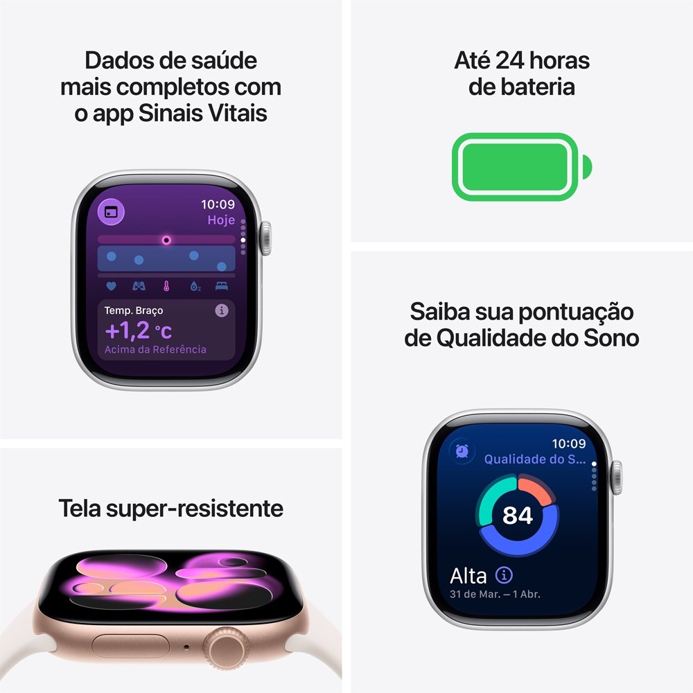 Apple Watch Series 11 GPS, Caixa Preta Brilhante de Alumínio de 46 mm, Pulseira Esportiva Preta, Tamanho M/G - MEUX4AM/A