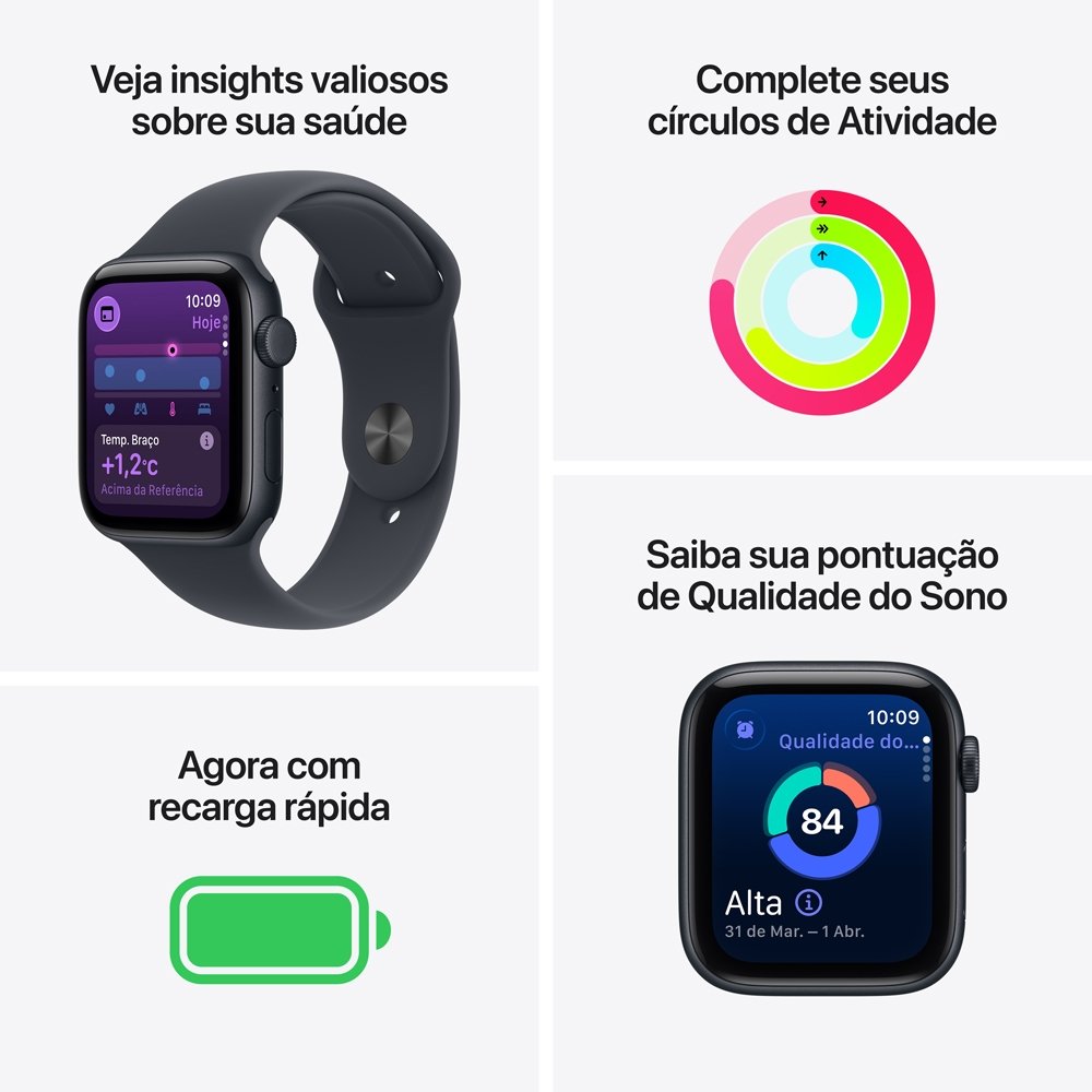 Apple Watch SE 3 GPS + Cellular, Caixa Meia-noite de Alumínio de 44 mm, Pulseira Esportiva Meia-noite, Tamanho P/M - MEPH4AM/A