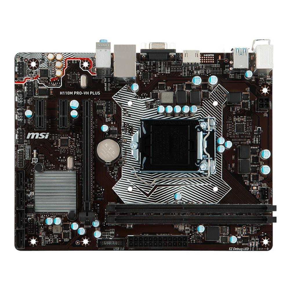 Placa-Mãe MSI H110M Pro-VH Plus, Intel LGA 1151, mATX, DDR4, Preto Placa-Mãe MSI H110M Pro-VH Plus, Intel LGA 1151, mATX, DDR4, Preto