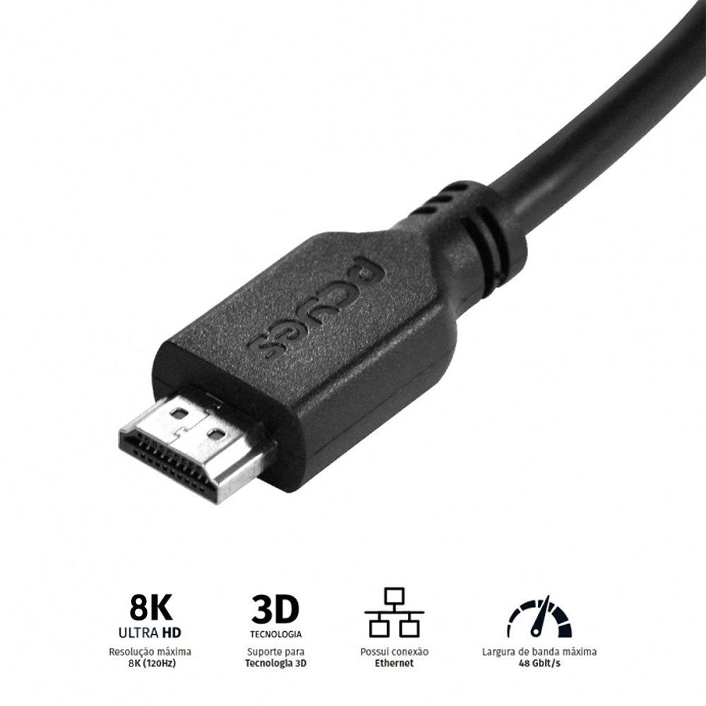 Cabo HDMI 2.1 UltraHD PCYes, 4K 144hz, 1 Metro, Preto - PHM21-1