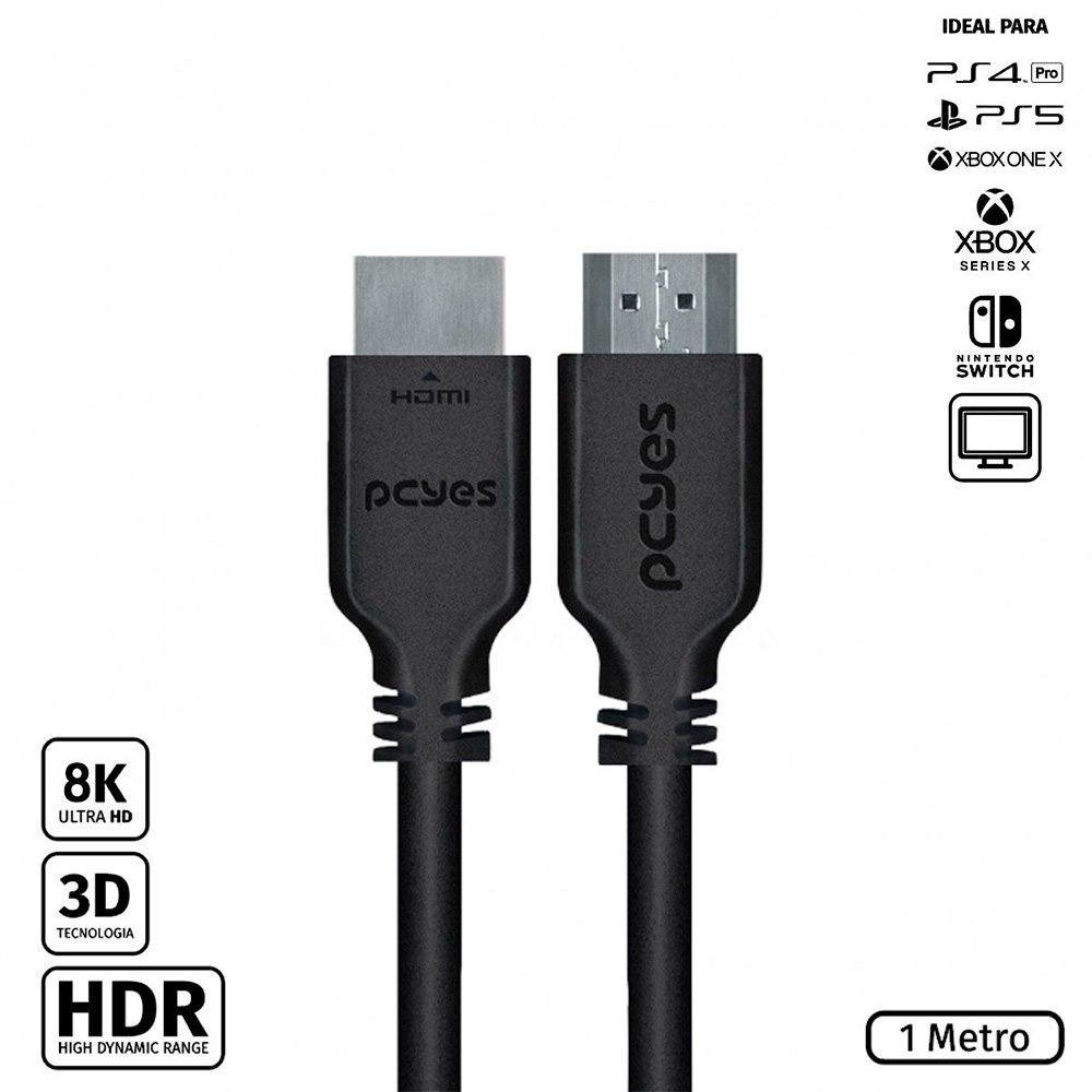 Cabo HDMI 2.1 UltraHD PCYes, 4K 144hz, 1 Metro, Preto - PHM21-1