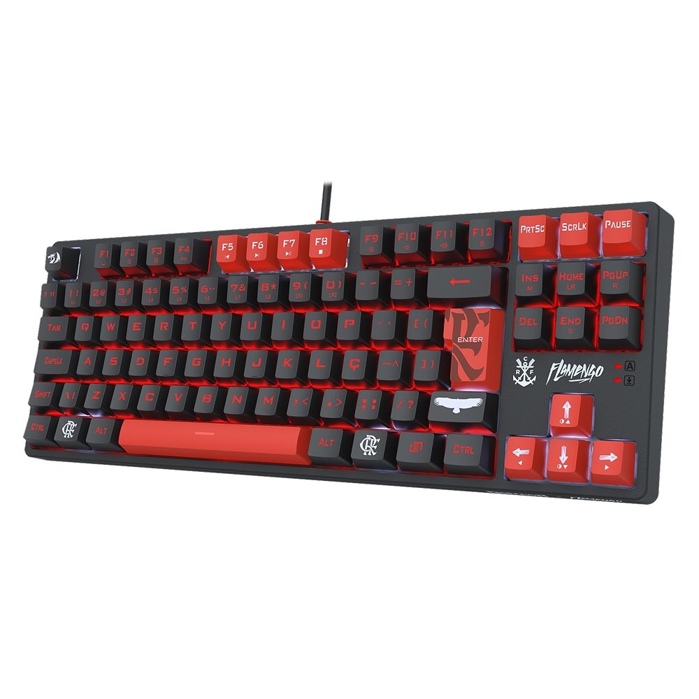 Teclado Mecanico Redragon Gamer Flamengo Nation, TKL, ABNT2, USB, Preto e Vermelho - FL576 Teclado Mecanico Redragon Gamer Flamengo Nation, TKL, ABNT2, USB, Preto e Vermelho - FL576