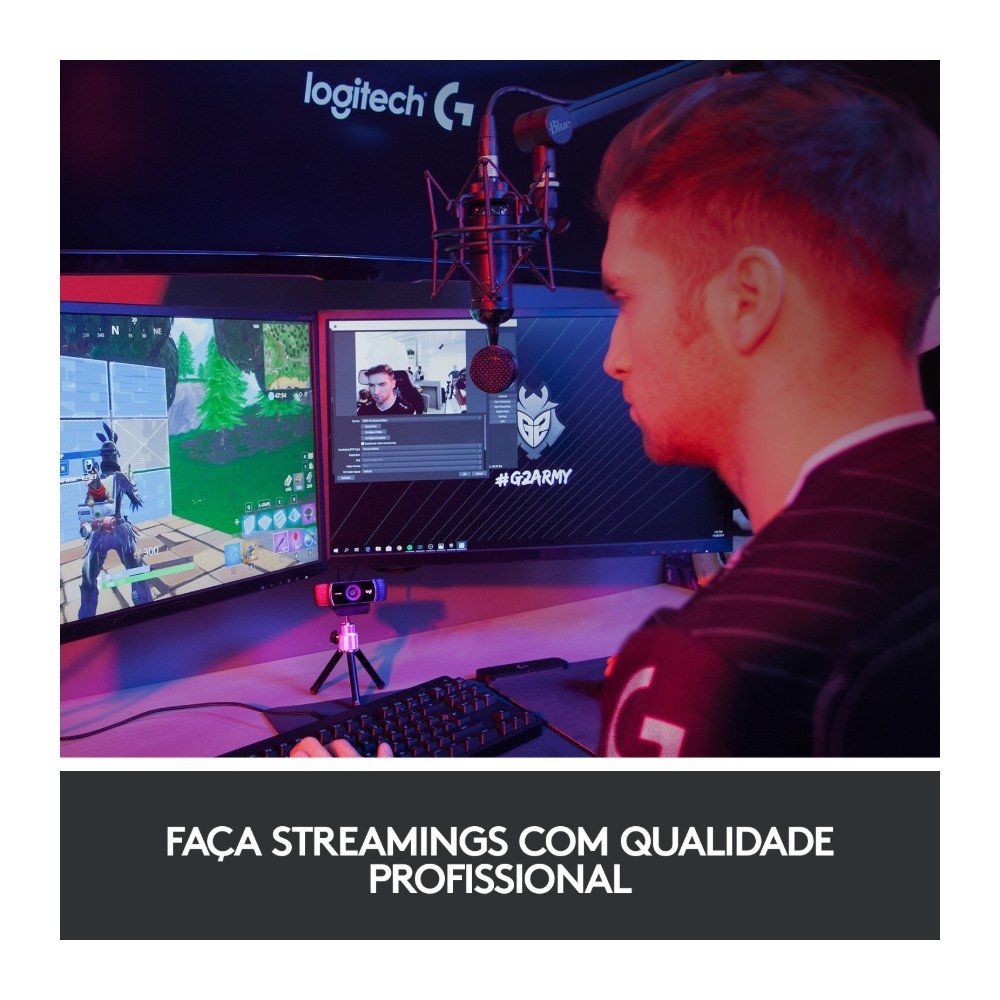Webcam Full HD Logitech C922 Pro Stream com Microfone Embutido, 1080p e Tripé Incluso, Compatível Logitech Capture - 960-001087