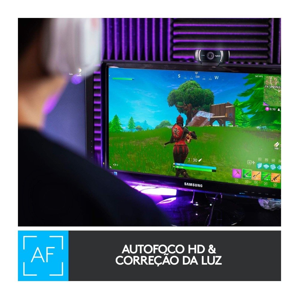 Webcam Full HD Logitech C922 Pro Stream com Microfone Embutido, 1080p e Tripé Incluso, Compatível Logitech Capture - 960-001087