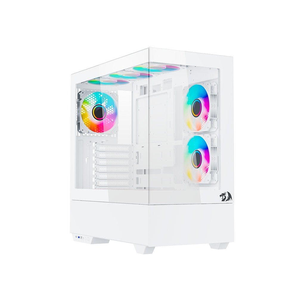 Gabinete Gamer Redragon Reflect Pro, Mid Tower, ARGB, ATX, Frontal e Lateral em Vidro, Sem FANs, Branco - CA-607W Gabinete Gamer Redragon Reflect Pro, Mid Tower, ARGB, ATX, Frontal e Lateral em Vidro, Sem FANs, Branco - CA-607W