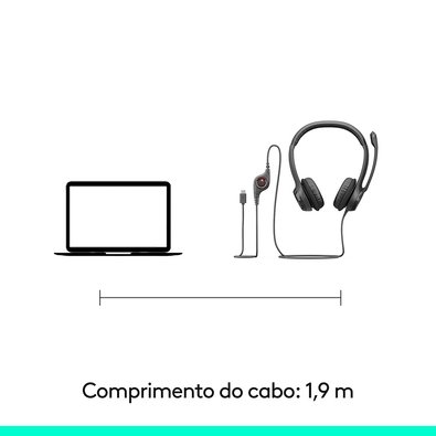 Headset Logitech H390, Controles de Áudio Integrado, Microfone com Redução de Ruído, USB-C, Preto - 981-001575