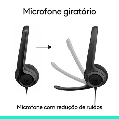 Headset Logitech H390, Controles de Áudio Integrado, Microfone com Redução de Ruído, USB-C, Preto - 981-001575